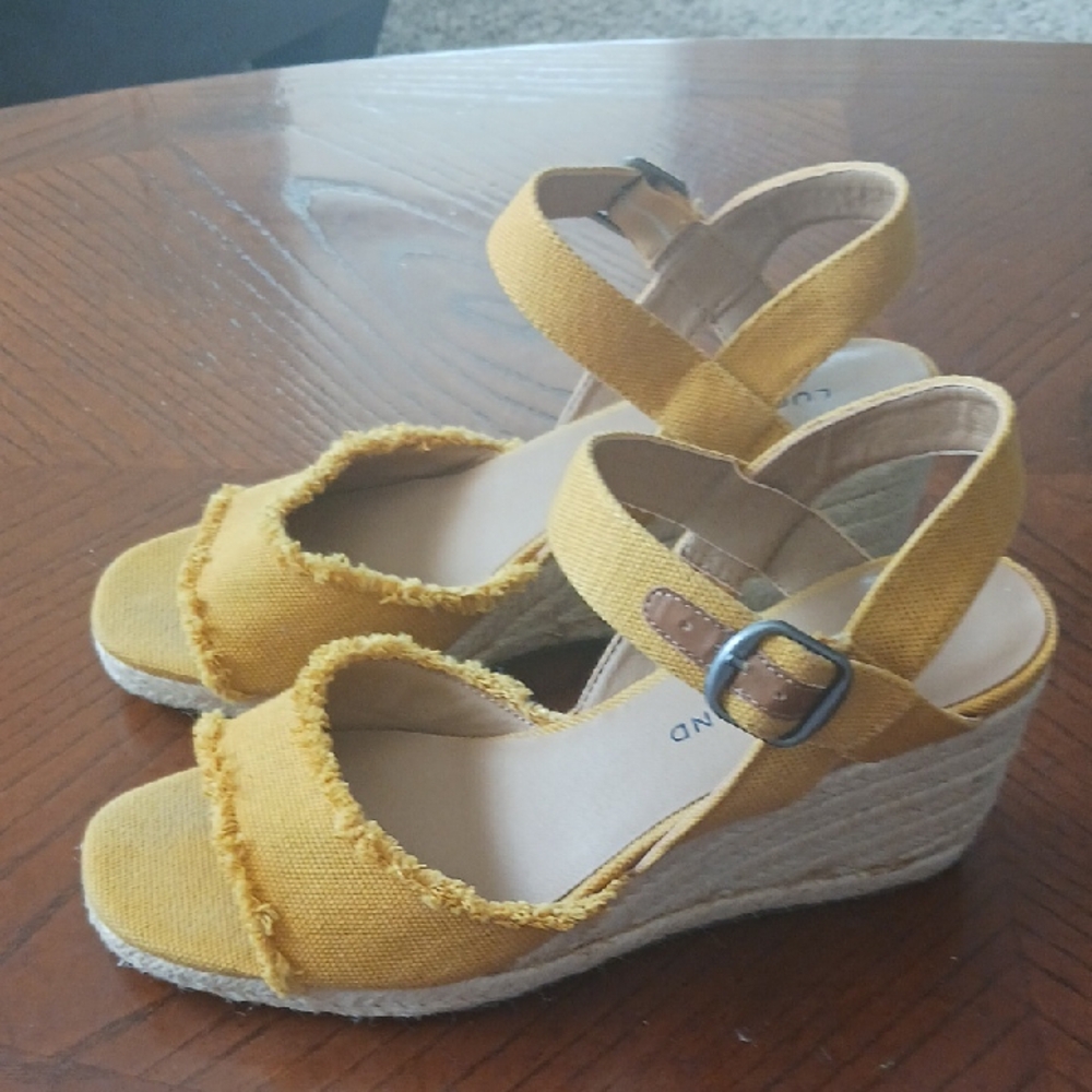 Lucky Brand Yellow Espadrille Wedge Sandals